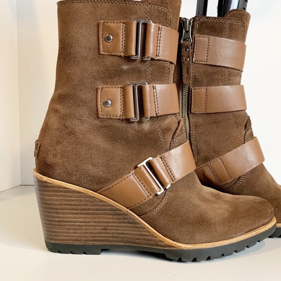 sorel after hours suede wedge booties